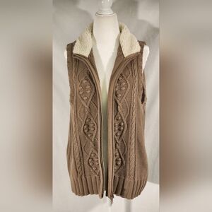 CJ Banks Knitted Vest With Sherpa Lined Collar 100% Cotton Womens Size X/14
